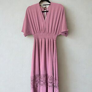 Baltic Born Women's Long Maxi Dress Dusty Rose Pink Lace w/ Pockets Size M Lined